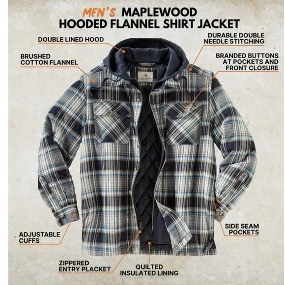 Legendary Whitetails Mens Shirt Jacket Blue Plaid Flannel Maplewood Hooded 3XL